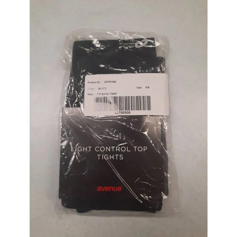 Avenue Size A/B Black Control Top Tights Pantyhose